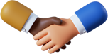 Two cartoon-style hands of different skin tones, one in a blue sleeve and the other in a brown sleeve, shaking hands, symbolizing partnership and cooperation—much like Cordes Family Landscaping and Snow LLC values teamwork.